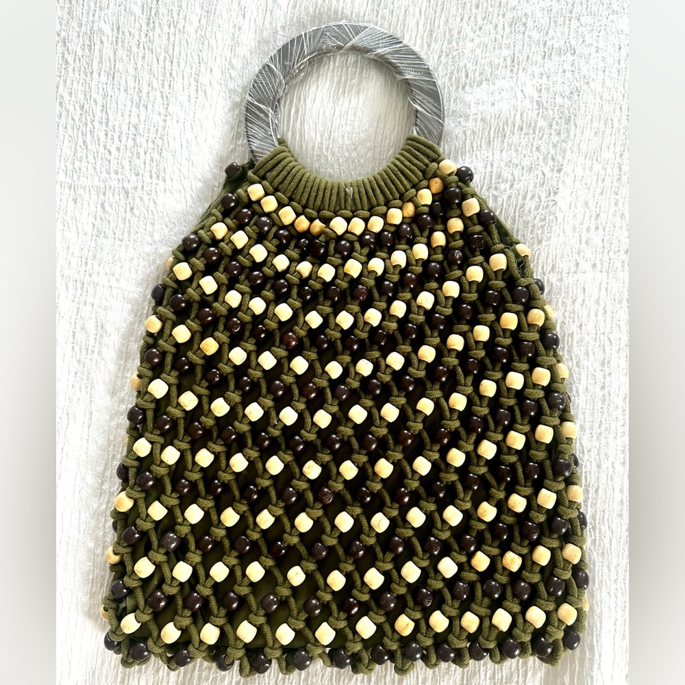 NEW ♥️Stylish Olive Green Beaded Women's Vacation Bag